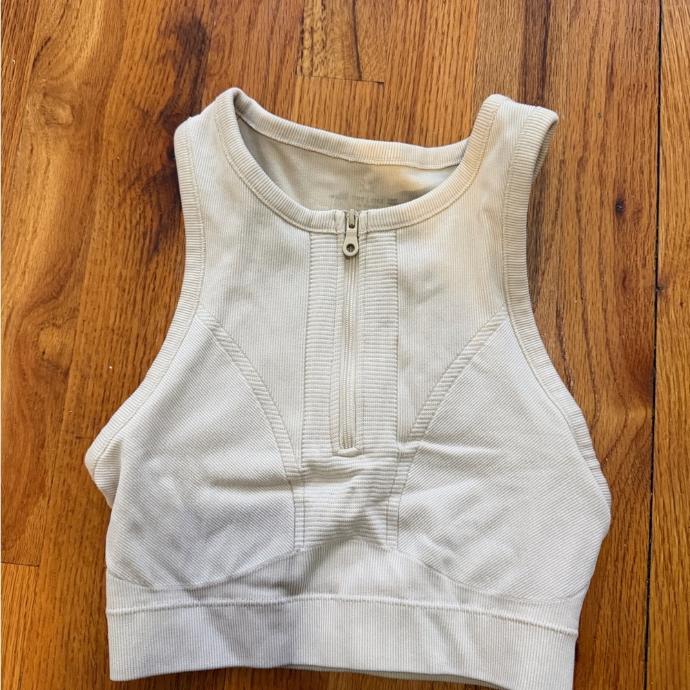 Aerie Cream Zip-Front Crop Top